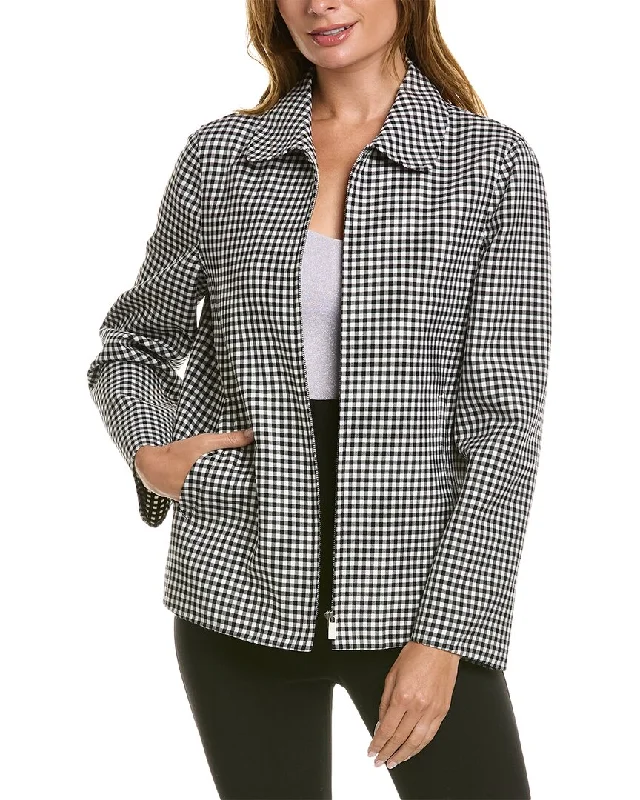 Double - Breasted Women's Polyester Blazers in Bright Colors for a Fun StyleMichael Kors Gingham Wool Zip-Up Double - Breasted Women's Polyester Blazers in Bright Colors for a Fun StyleMichael Kors Gingham Wool Zip-Up