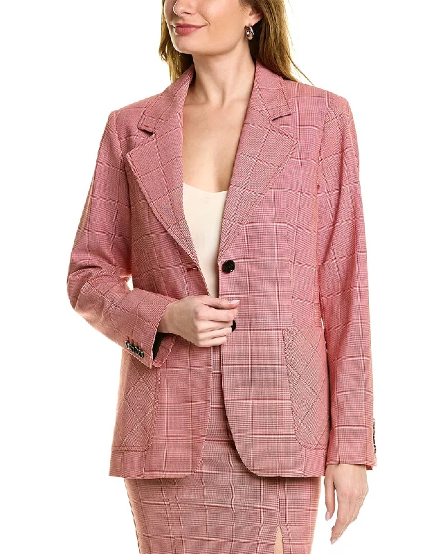 Plus Size Women's Double - Breasted Wool Blazers for Winter Office WearPink Tartan Tailored Patch Pocket Wool-Blend Blazer Plus Size Women's Double - Breasted Wool Blazers for Winter Office WearPink Tartan Tailored Patch Pocket Wool-Blend Blazer