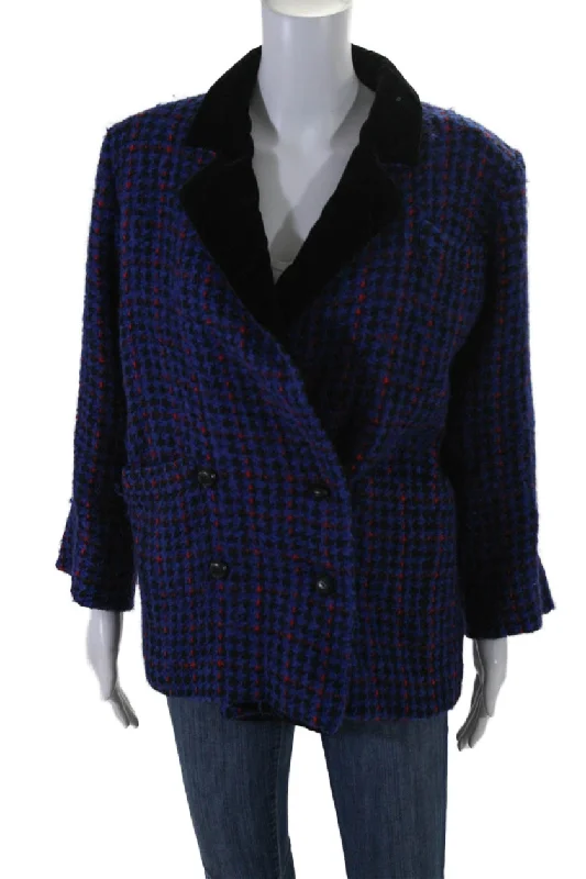 Women's long - sleeve wool coats in a houndstooth pattern for a classic charmSaint Laurent Vintage Womens Double Breasted Coat Blue Red Women's long - sleeve wool coats in a houndstooth pattern for a classic charmSaint Laurent Vintage Womens Double Breasted Coat Blue Red