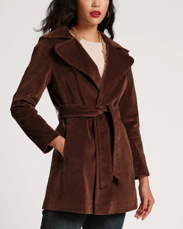 Women's reversible down coats with two - tone designs for versatile stylingSergeant Stretch Velvet Belted Jacket Chocolate Women's reversible down coats with two - tone designs for versatile stylingSergeant Stretch Velvet Belted Jacket Chocolate