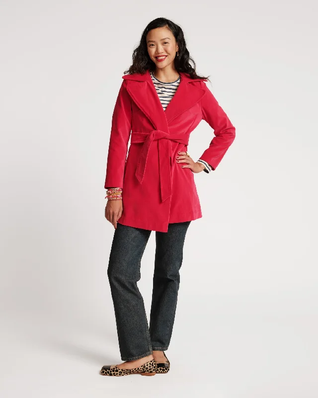 Women's knee - length wool blend coats with a fur collar for added warmthSergeant Stretch Velvet Belted Jacket Cranberry Women's knee - length wool blend coats with a fur collar for added warmthSergeant Stretch Velvet Belted Jacket Cranberry
