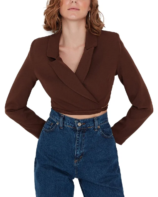 Single - Breasted Women's Linen Blend Blazers in Earth Tones for Casual WearTrendyol Jacket Single - Breasted Women's Linen Blend Blazers in Earth Tones for Casual WearTrendyol Jacket