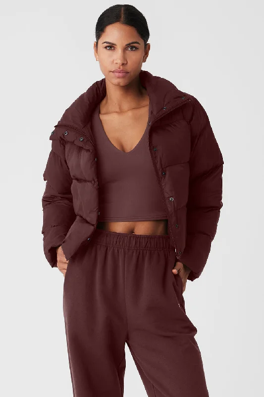 Petite women's wool blend coats with a tailored fit for a flattering silhouetteGold Rush Puffer - Cherry Cola Petite women's wool blend coats with a tailored fit for a flattering silhouetteGold Rush Puffer - Cherry Cola