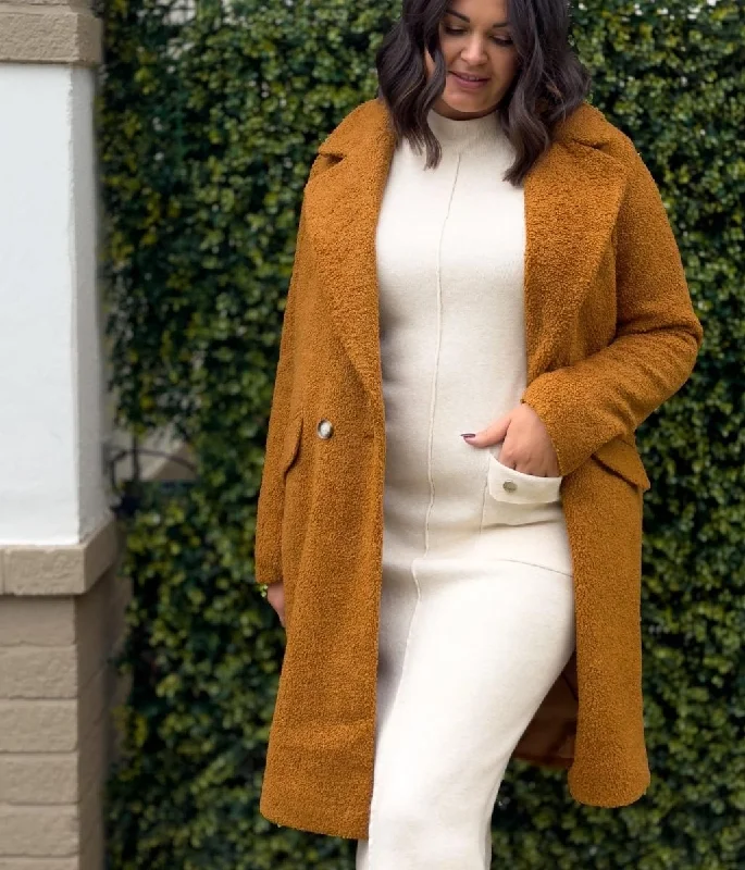 Plus size women's wool blend coats for a warm and stylish winterBrown Teddy Boucle Coat Plus size women's wool blend coats for a warm and stylish winterBrown Teddy Boucle Coat