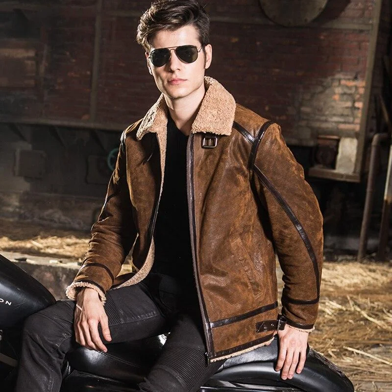 Casual Men's Real Pigskin Leather Solid Zipper Closure Motorcycle Jacket