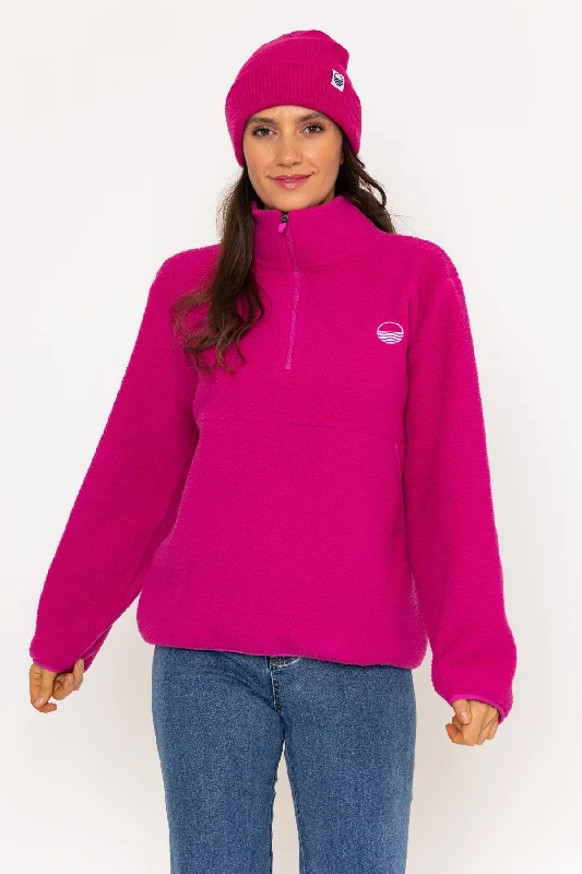 cashmere blend women cardigan for a luxurious feel1/2 Zip Teddy Fleece Fuchsia Pink