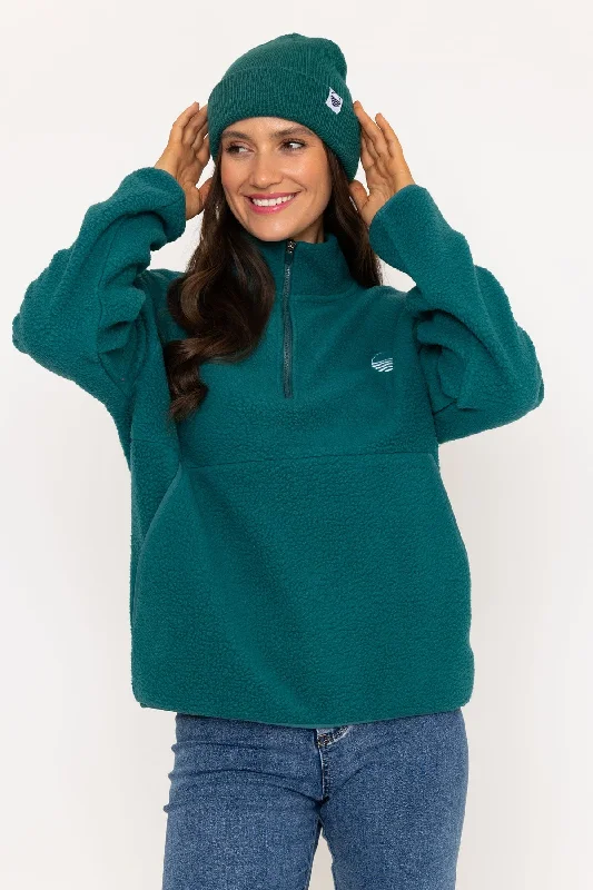 hooded women cardigan for added warmth and style1/2 Zip Teddy Fleece in Green