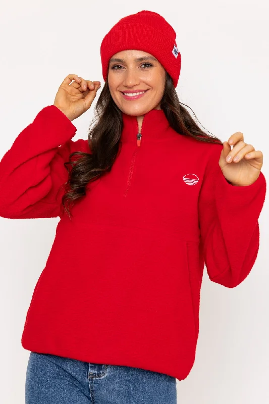 color block women cardigan with bold hues1/2 Zip Teddy Fleece in Red