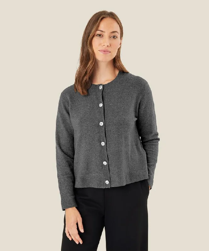 v neck women cardigan to elongate the neckline1008342 MaLateta Cardigan - Medium Grey Melange v neck women cardigan to elongate the neckline1008342 MaLateta Cardigan - Medium Grey Melange