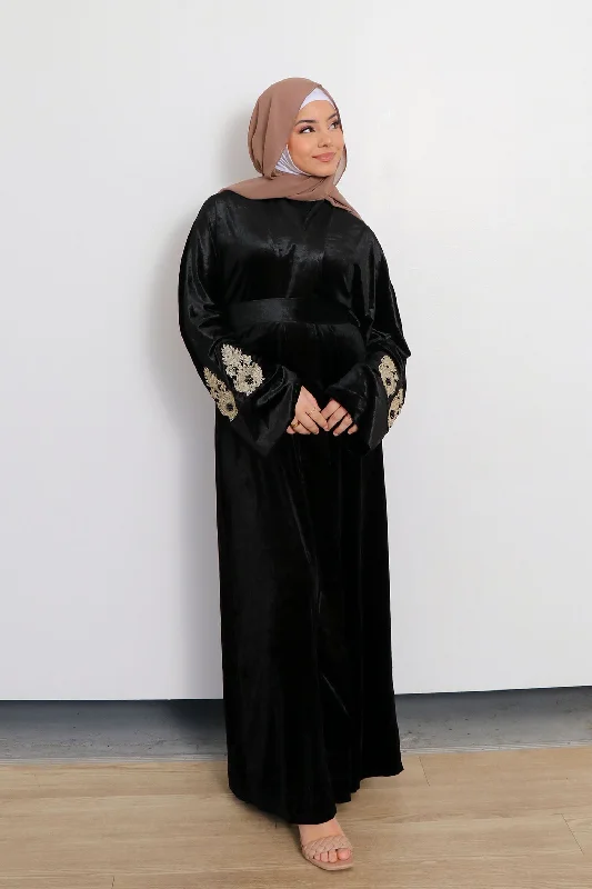 maternity women cardigan for expecting momsYara VIP Luxury Lace Open Abaya- Black