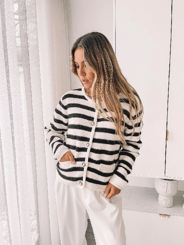 v neck women cardigan to elongate the necklineAvianna Cardigan - Black Stripe