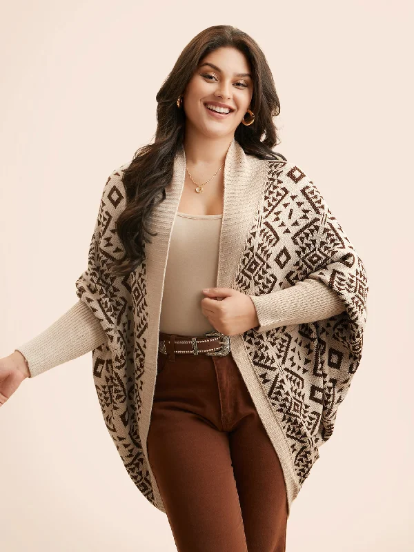 open front women cardigan for easy stylingBandana Geometric Dolman Sleeve Cardigan