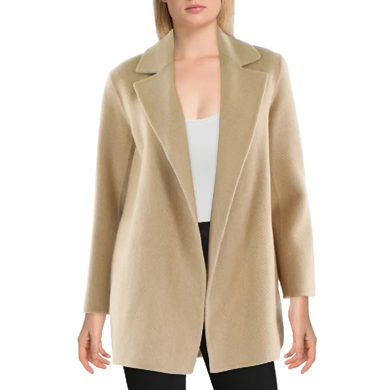 Women's knee - length wool blend coats with a fur collar for added warmthClairene Womens Wool Open-Front Wool Coat Women's knee - length wool blend coats with a fur collar for added warmthClairene Womens Wool Open-Front Wool Coat