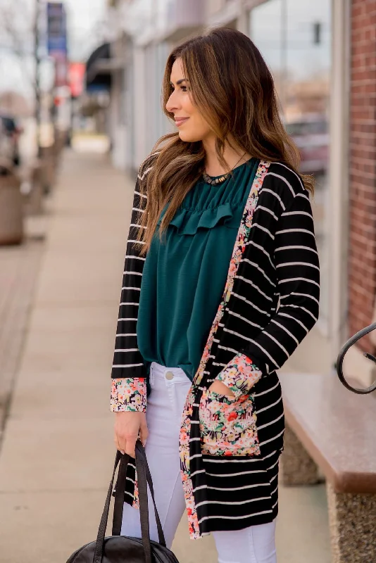cable knit women cardigan with intricate patternsFloral Trimmed Pocket Cardigan