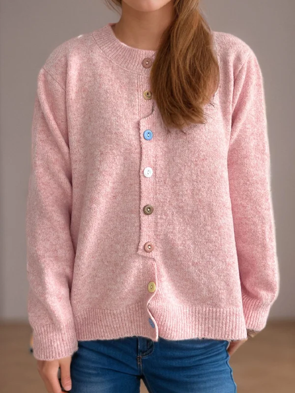 hand knitted women cardigan with artisanal charmButton Down Long Sleeve Cardigan