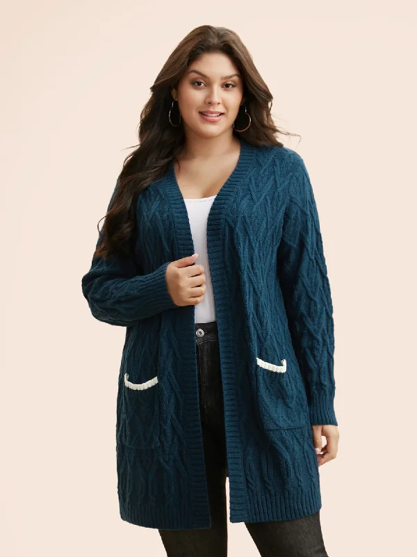 organic cotton women cardigan for an eco - friendly choiceCable Knit Contrast Pocket Cardigan organic cotton women cardigan for an eco - friendly choiceCable Knit Contrast Pocket Cardigan