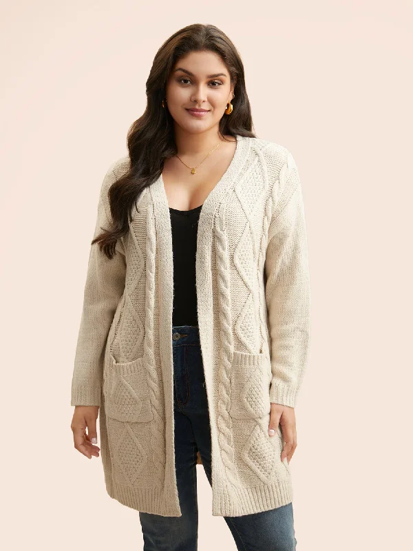 cashmere blend women cardigan for a luxurious feelCable Knit Drop Shoulder Pocket Cardigan