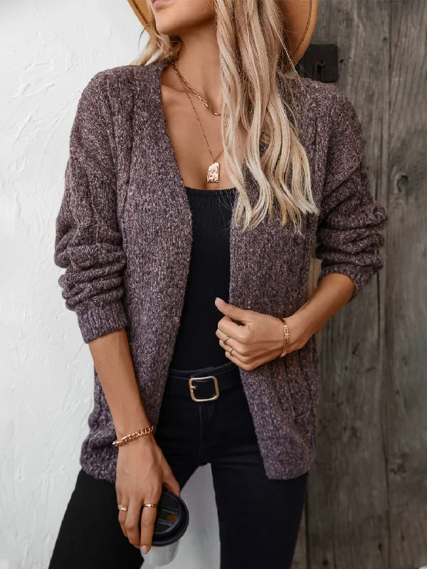 color block women cardigan with bold huesCable-Knit Open Front Long Sleeve Cardigan