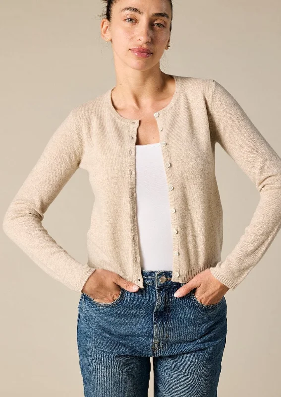 open front women cardigan for easy stylingCashmere Ines Crew Cardigan in Pale Marle Beige open front women cardigan for easy stylingCashmere Ines Crew Cardigan in Pale Marle Beige