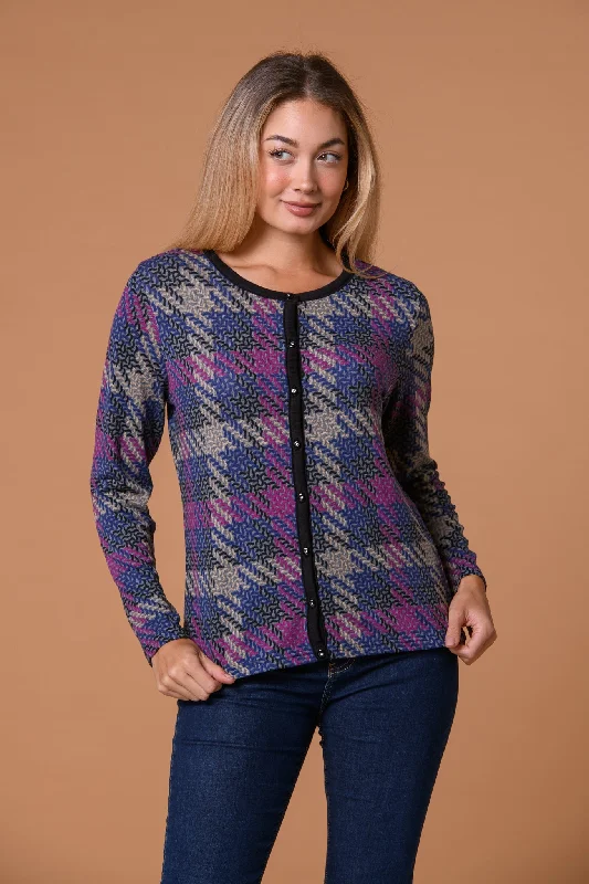 cable knit women cardigan with intricate patternsCheck Brushed Cardigan