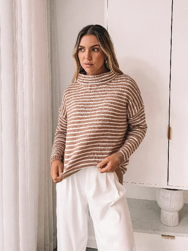 plus size women cardigan for comfortable layeringCheska Knit - Cinnamon Stripe