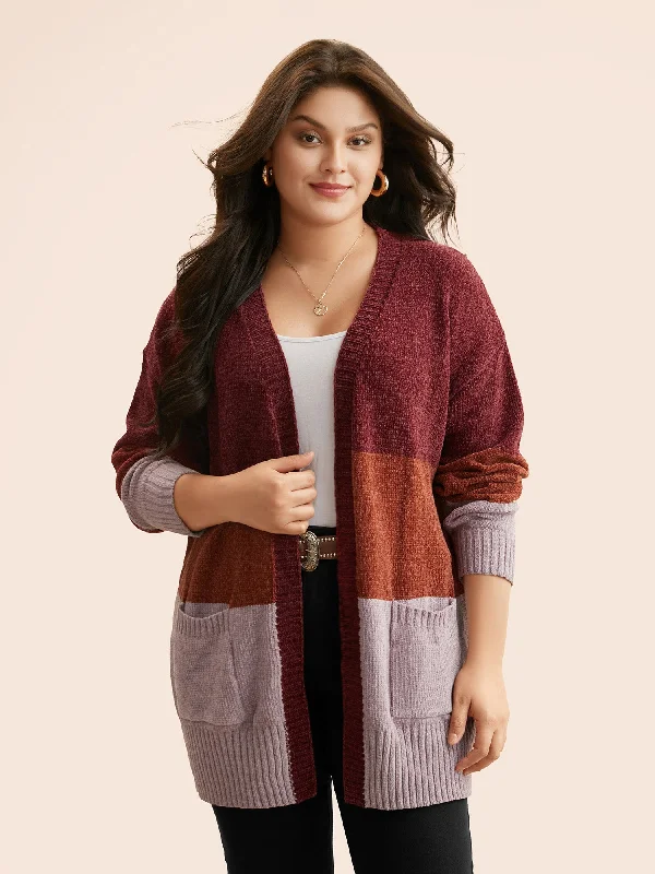 sequin embellished women cardigan for special occasionsColorblock Contrast Patch Pocket Cardigan sequin embellished women cardigan for special occasionsColorblock Contrast Patch Pocket Cardigan