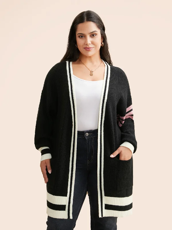 machine washable women cardigan for easy careContrast Striped Drop Shoulder Cardigan machine washable women cardigan for easy careContrast Striped Drop Shoulder Cardigan