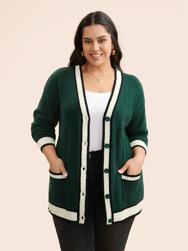hooded women cardigan for added warmth and styleContrast Trim Button Up Pocket Cardigan hooded women cardigan for added warmth and styleContrast Trim Button Up Pocket Cardigan