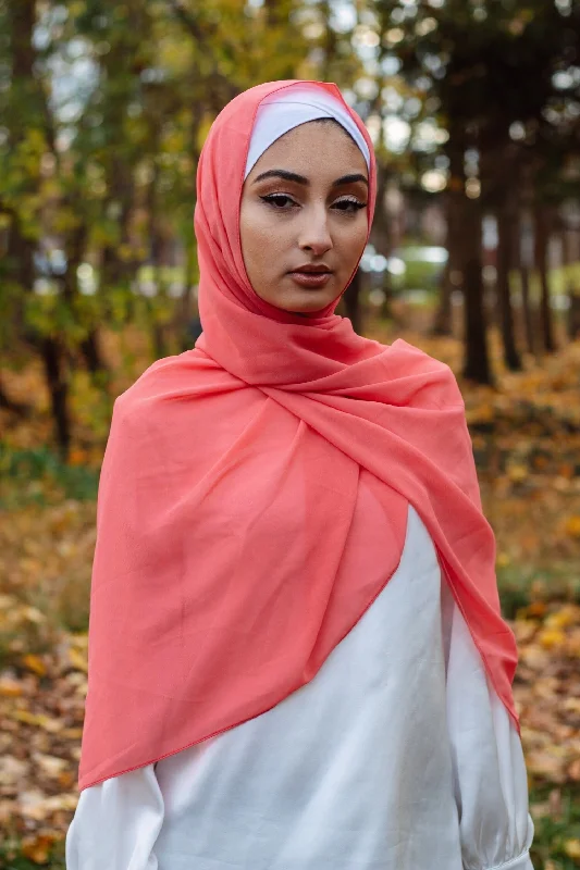hooded women cardigan for added warmth and styleChiffon Bubble Scarf- coral pink