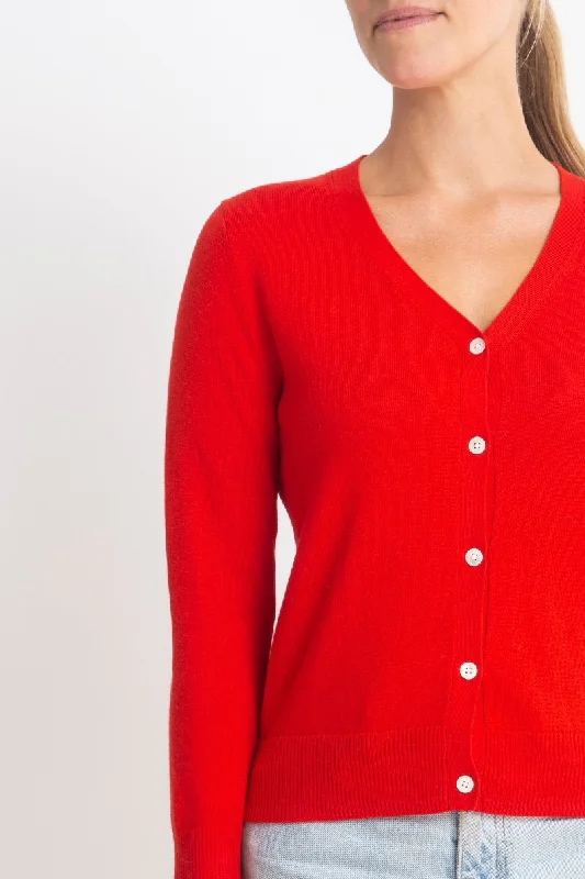 lightweight women cardigan for spring and fallCotton + Cashmere Superfine V Cardigan in Red lightweight women cardigan for spring and fallCotton + Cashmere Superfine V Cardigan in Red