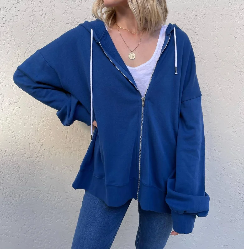 Shearling - lined women's leather coats for ultimate warmth and luxuryCotton Fleece Zip Up Hoodie In Navy Shearling - lined women's leather coats for ultimate warmth and luxuryCotton Fleece Zip Up Hoodie In Navy