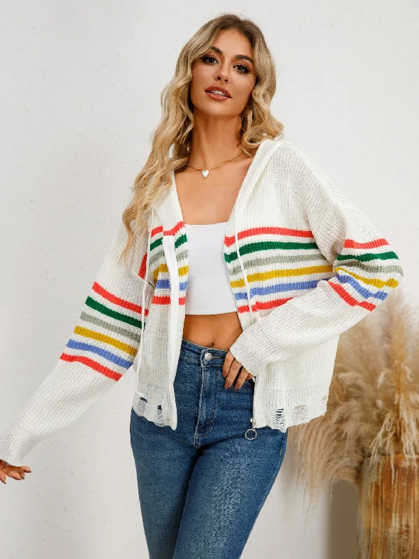 maternity women cardigan for expecting momsDrawstring Striped Dropped Shoulder Hooded Cardigan maternity women cardigan for expecting momsDrawstring Striped Dropped Shoulder Hooded Cardigan