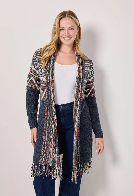 boyfriend style women cardigan for a relaxed fitFringe Hem Actez Cardigan