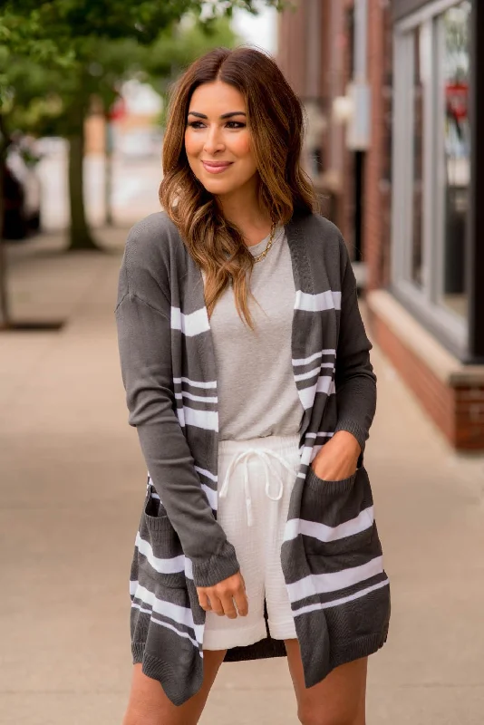 machine washable women cardigan for easy careStriped Tunic Cardigan