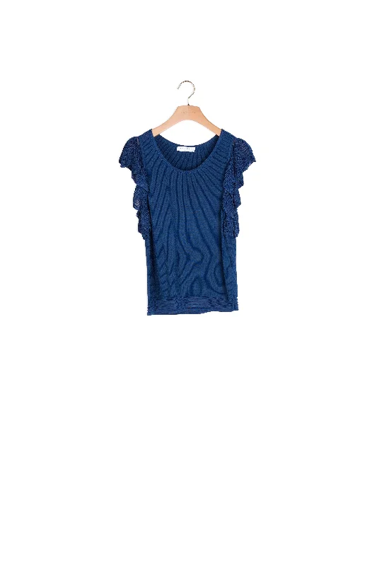 boyfriend style women cardigan for a relaxed fitTop court en maille élastiquée - volanté boyfriend style women cardigan for a relaxed fitTop court en maille élastiquée - volanté
