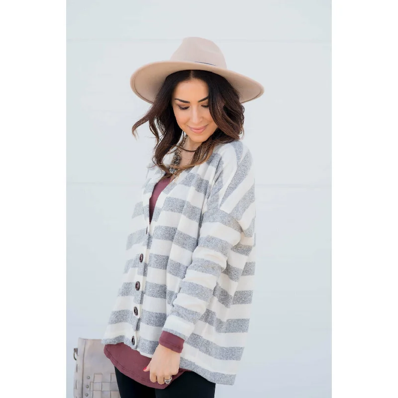 floral print women cardigan for a feminine touchHeathered Striped Button Cardigan