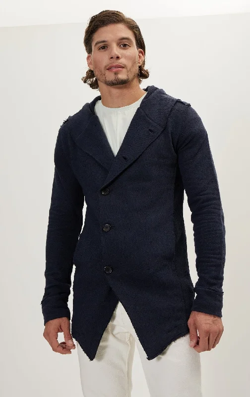 cashmere blend women cardigan for a luxurious feelHooded Asymmetric Closure Raw Cardigan - Navy cashmere blend women cardigan for a luxurious feelHooded Asymmetric Closure Raw Cardigan - Navy