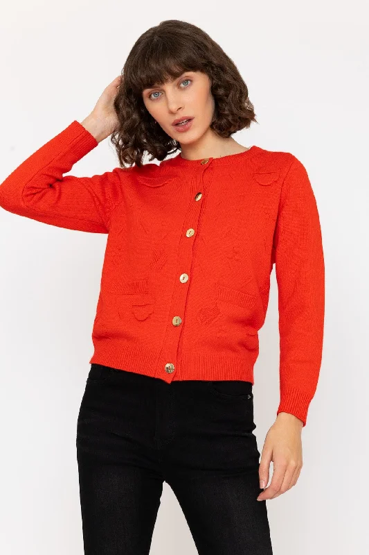 machine washable women cardigan for easy careJacquard Detail Cardigan in Red