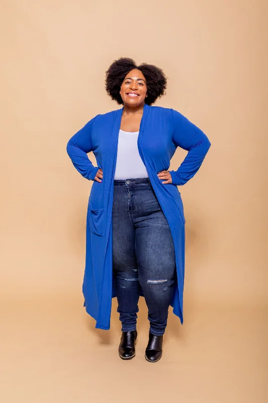 v neck women cardigan to elongate the necklineJane Cardigan in Electric Blue