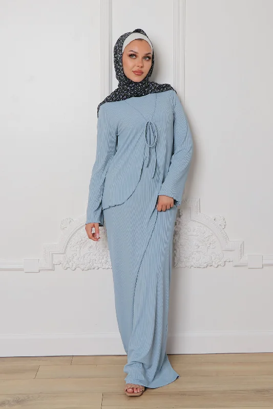 maternity women cardigan for expecting momsLina Ribbed Maxi Set- Soft Blue