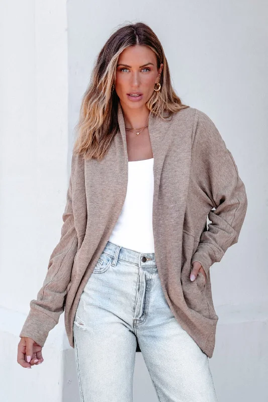 v neck women cardigan to elongate the necklineMake It Yours Taupe Brushed Cardigan