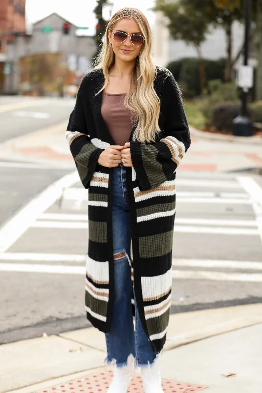 boyfriend style women cardigan for a relaxed fitFINAL SALE - Means Everything To Me Black Striped Longline Cardigan boyfriend style women cardigan for a relaxed fitFINAL SALE - Means Everything To Me Black Striped Longline Cardigan
