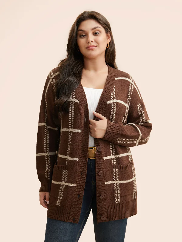 cropped women cardigan to pair with high - waisted jeansPlaid Button Up Pocket Cardigan cropped women cardigan to pair with high - waisted jeansPlaid Button Up Pocket Cardigan