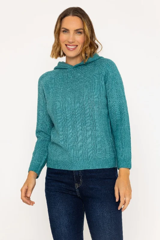 plus size women cardigan for comfortable layeringPointelle Knit Hoody Jumper in Green