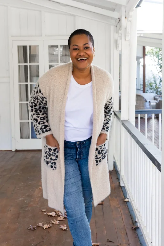 floral print women cardigan for a feminine touchOakland Leopard Cardigan in Beige