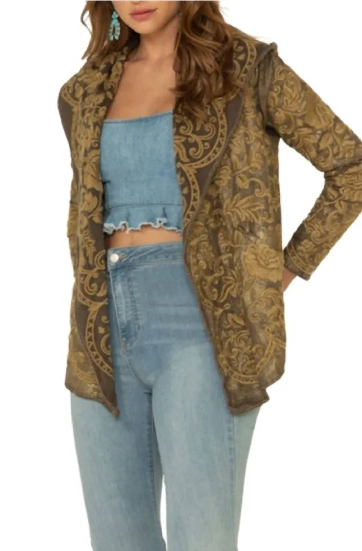 Women's cropped leather coats with silver studs for an edgy lookRio Metallic Rio Hoodie In Gold Women's cropped leather coats with silver studs for an edgy lookRio Metallic Rio Hoodie In Gold