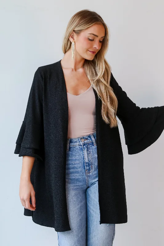 cable knit women cardigan with intricate patternsFINAL SALE - Shimmer Status Black Metallic Kimono cable knit women cardigan with intricate patternsFINAL SALE - Shimmer Status Black Metallic Kimono