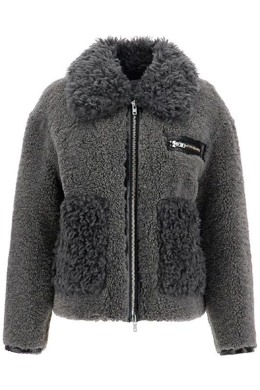 Women's long - sleeve wool coats in a houndstooth pattern for a classic charmshort eco shearling coat 61955 9071 SMOKE GREY Women's long - sleeve wool coats in a houndstooth pattern for a classic charmshort eco shearling coat 61955 9071 SMOKE GREY
