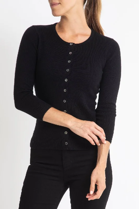 color block women cardigan with bold huesSilk + Cashmere Victoria Cardigan in Black