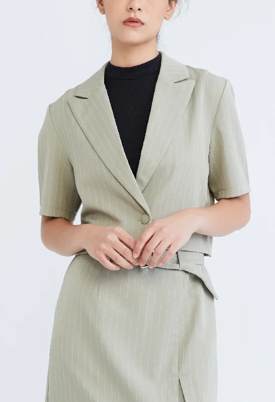 long length women cardigan with side slitsVertical Striped Blazer